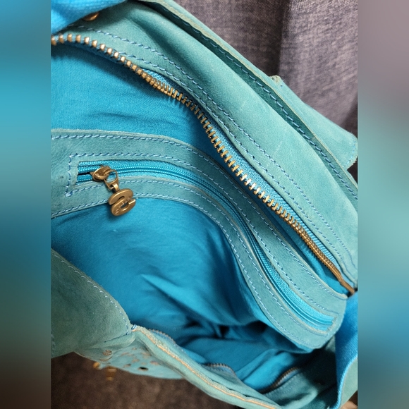 Desigual Teal Leather Tote with Multicolor Peek-Through - Picture 11 of 15